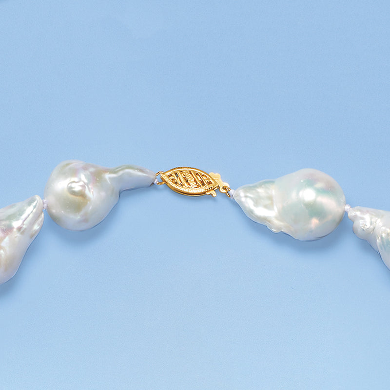 14kt yellow gold clasp detail with baroque cultured pearls on necklace strand