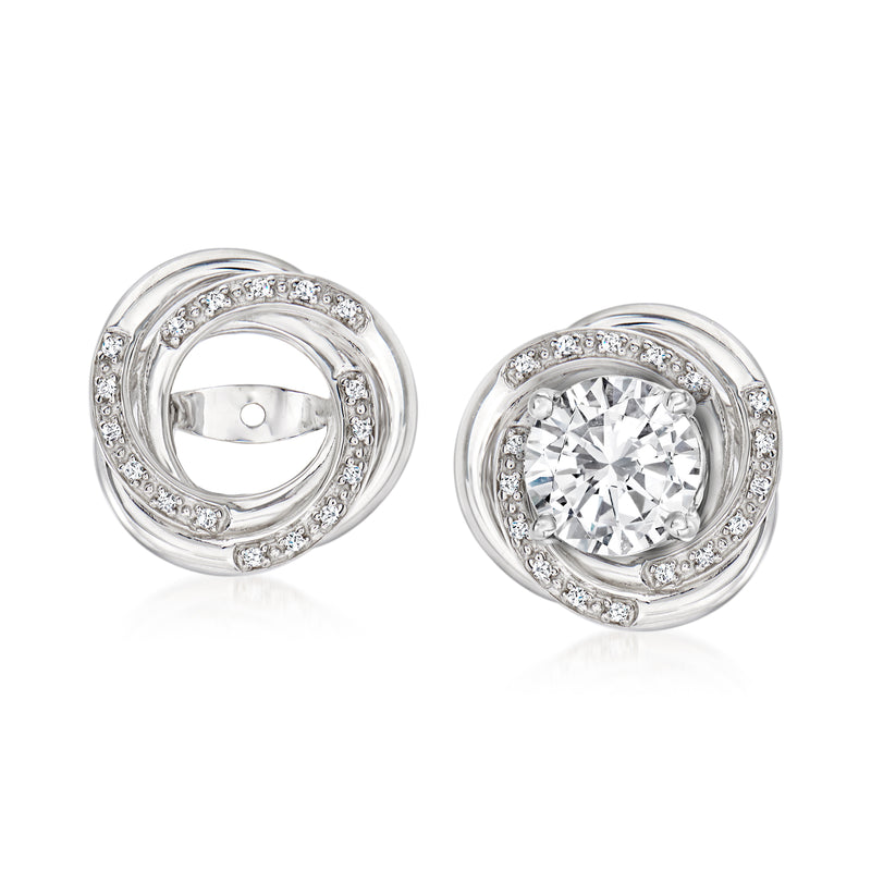 Sterling silver diamond swirl earring jackets with round center stones