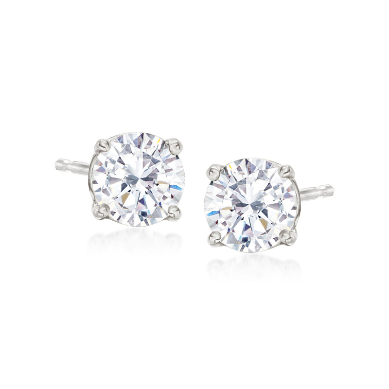 Sterling silver CZ stud earrings, round clear stones on post backs