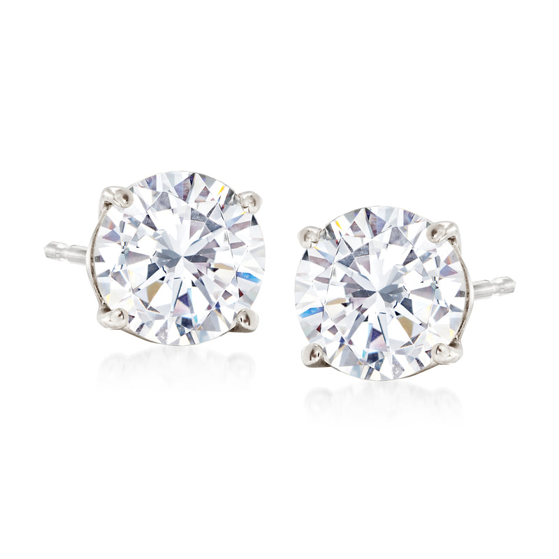 Sterling silver CZ stud earrings with round clear stones in prong bezels