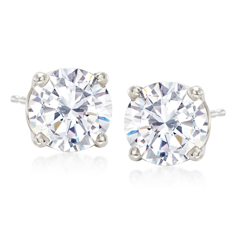Sterling silver CZ stud earrings with large round clear stone and four-prong setting