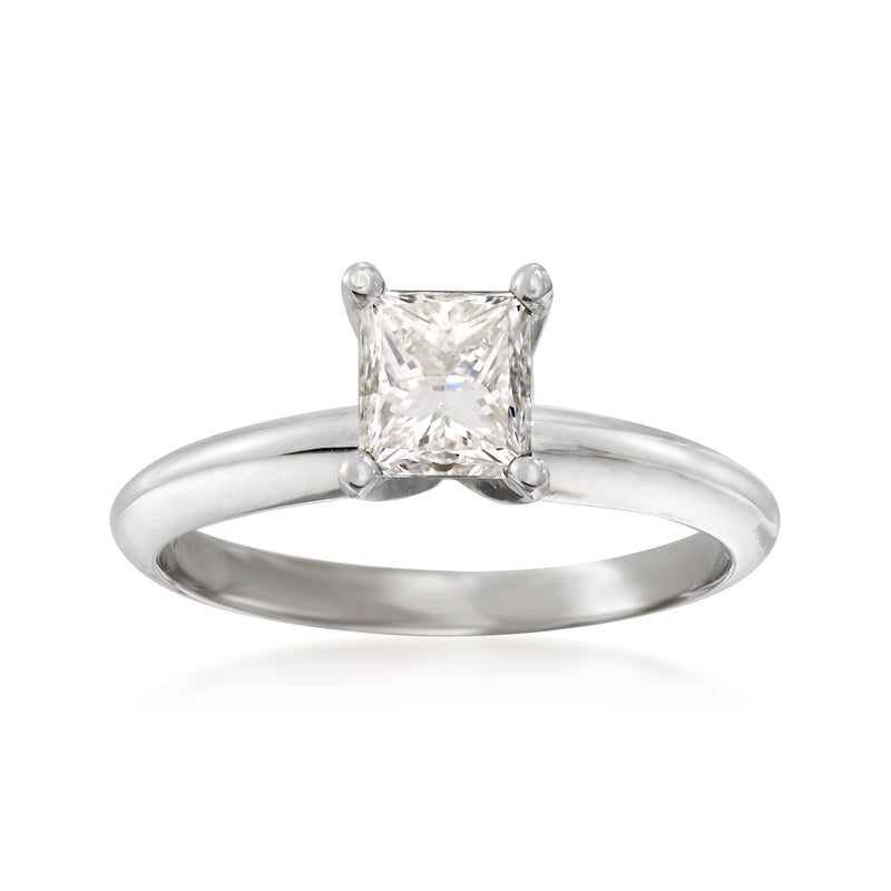 Platinum diamond solitaire ring with a princess-cut center stone