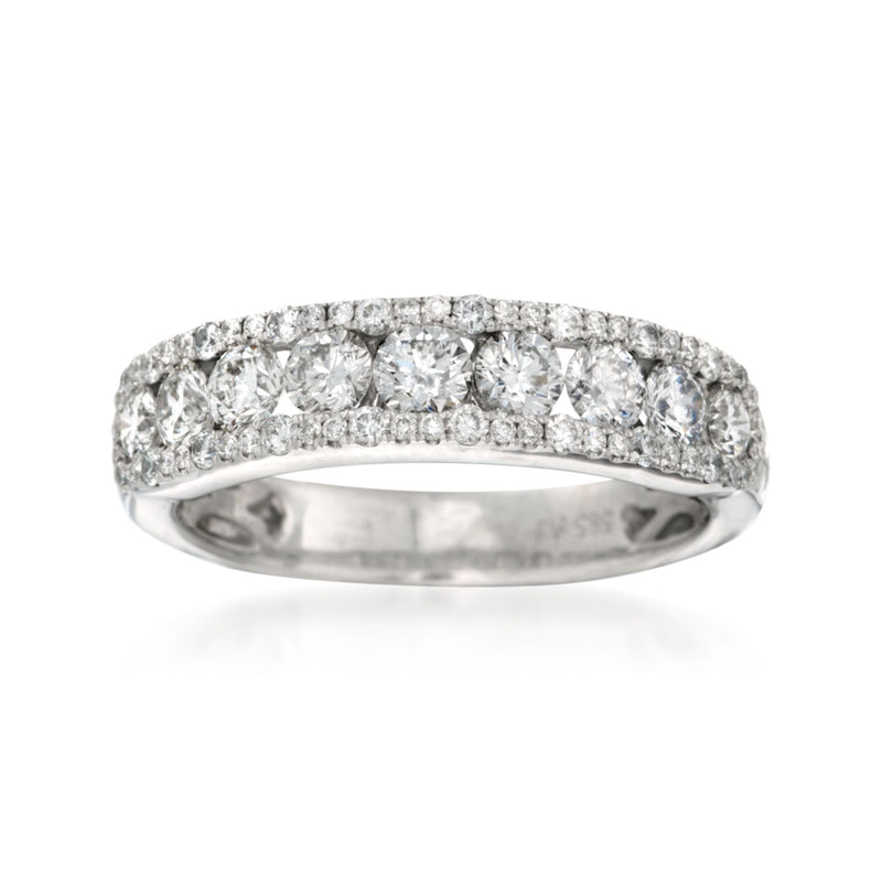Diamond wedding ring in 14kt white gold, half-eternity style with round stones