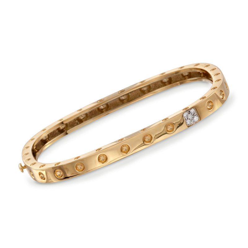 18kt yellow gold square bangle with small diamond accents along the band