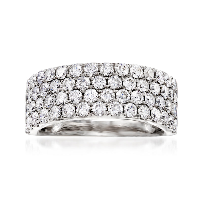 18kt white gold four-row diamond ring with pavé-set stones