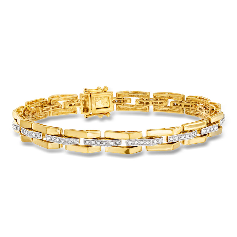 Diamond bar link bracelet in 18kt gold over sterling, gold links with diamond accents
