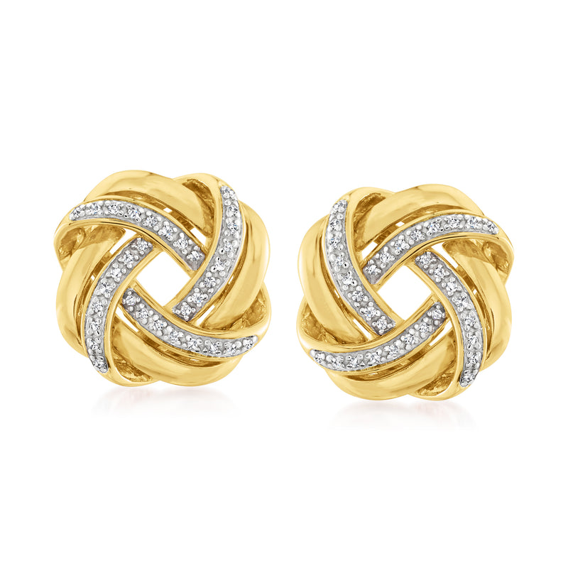Diamond love knot earrings in 18kt yellow gold over sterling