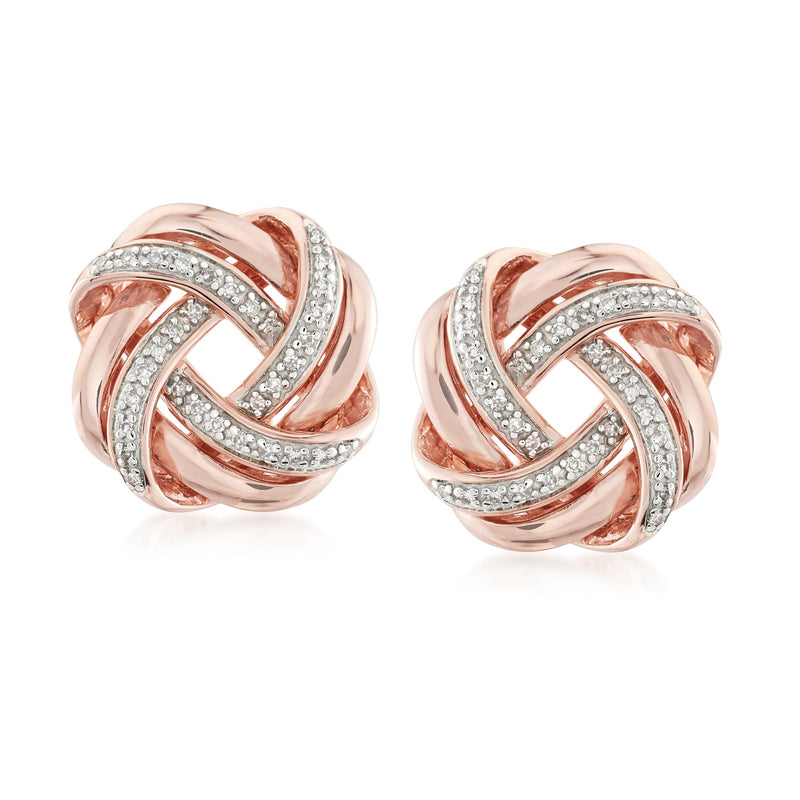 Diamond love knot earrings in rose gold over sterling