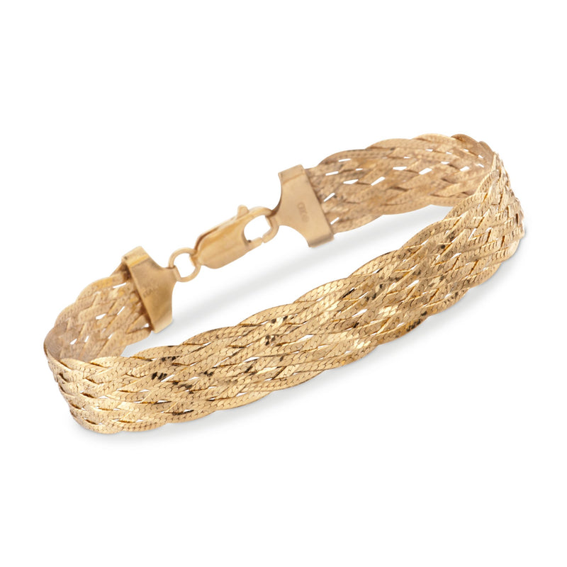 Braided herringbone bracelet in yellow gold-tone over sterling silver with clasp