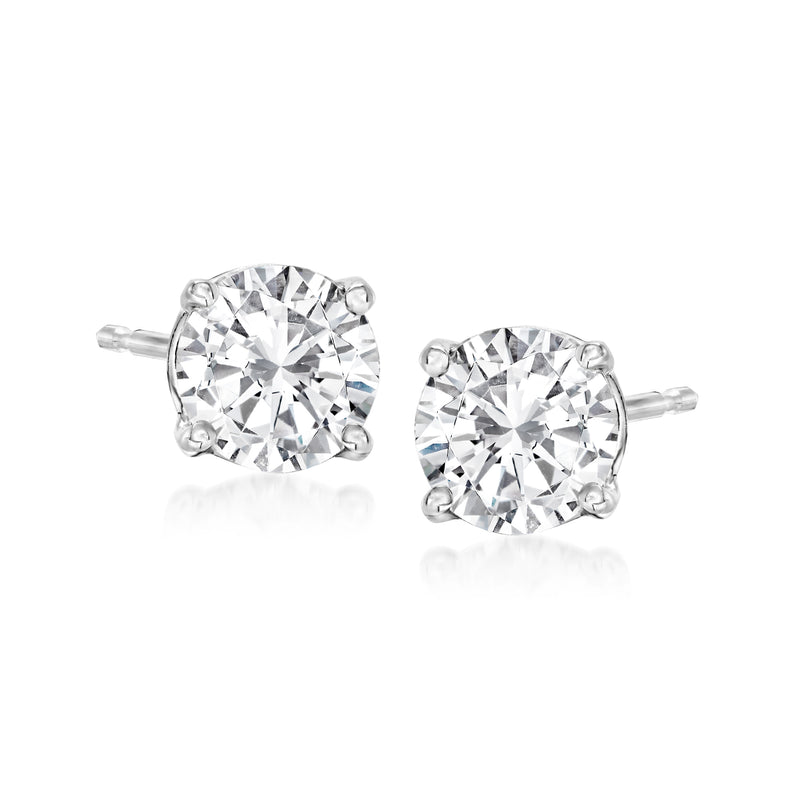 Round diamond stud earrings in 14kt white gold with prong-set stones