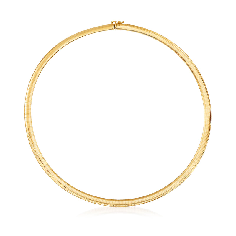 14kt yellow gold omega necklace, smooth round loop, open view
