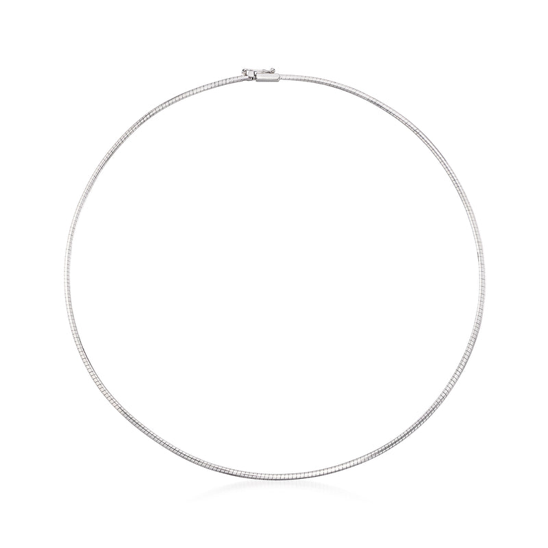 14kt white gold omega necklace, thin round cable chain with small clasp