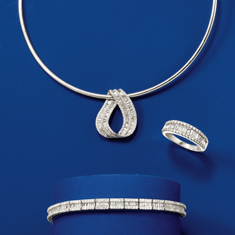 14kt white gold omega necklace with teardrop pendant