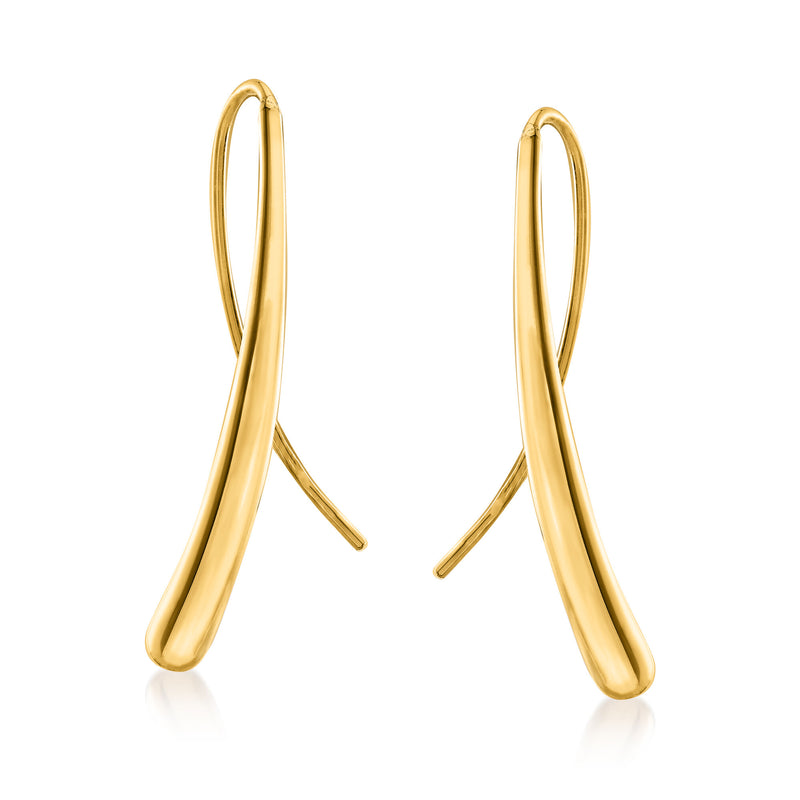 14kt yellow gold long teardrop hoop earrings with earwire, polished finish