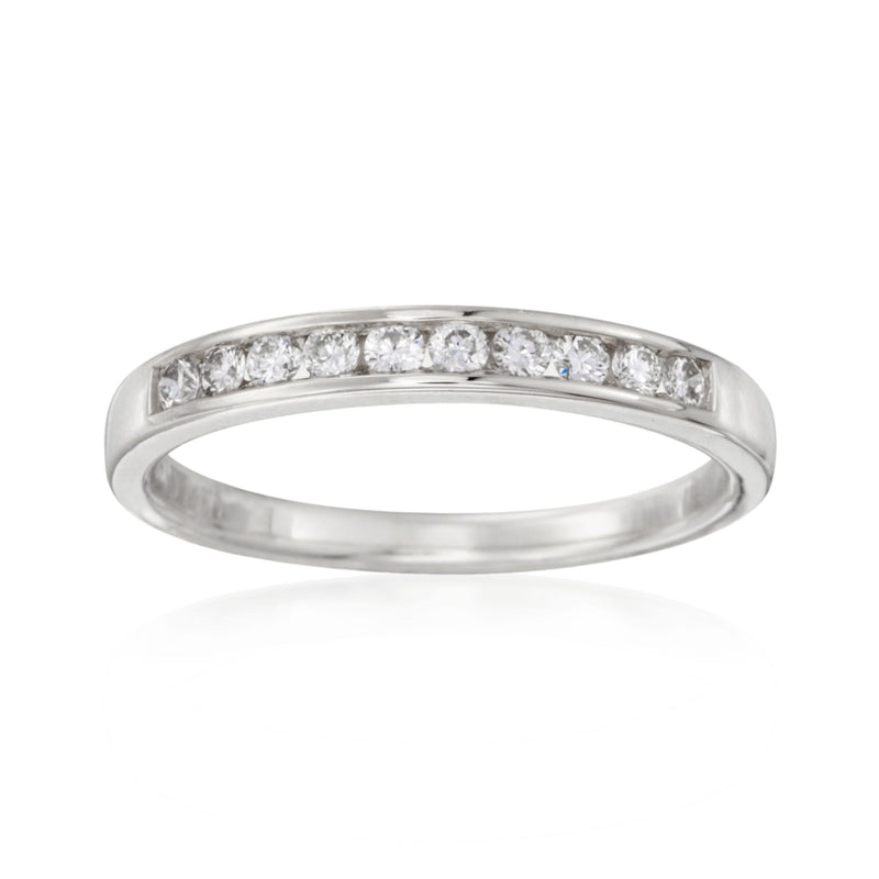 14kt white gold channel-set diamond wedding ring with round stones across top