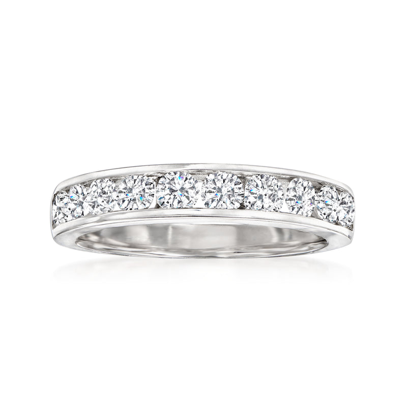 14kt white gold diamond band, channel-set with round stones