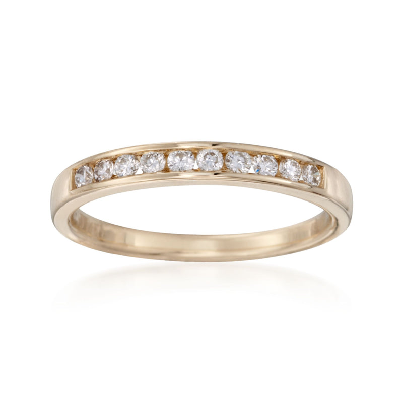 14kt yellow gold diamond band ring with channel-set stones across the top