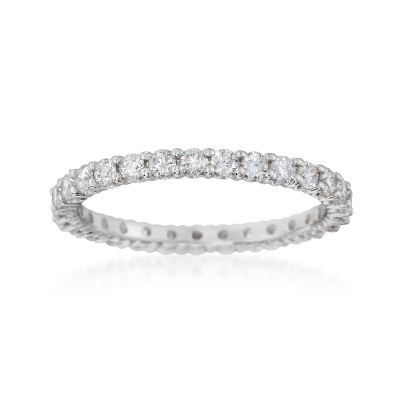14kt white gold diamond eternity band with round diamonds, full bezel set