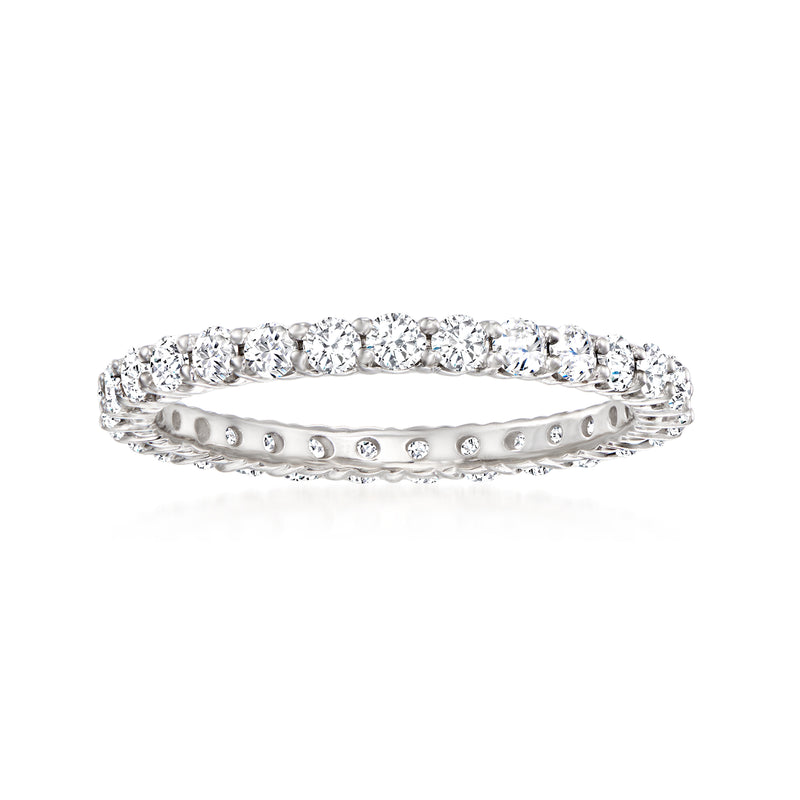 14kt white gold diamond eternity band, round diamonds set across the band