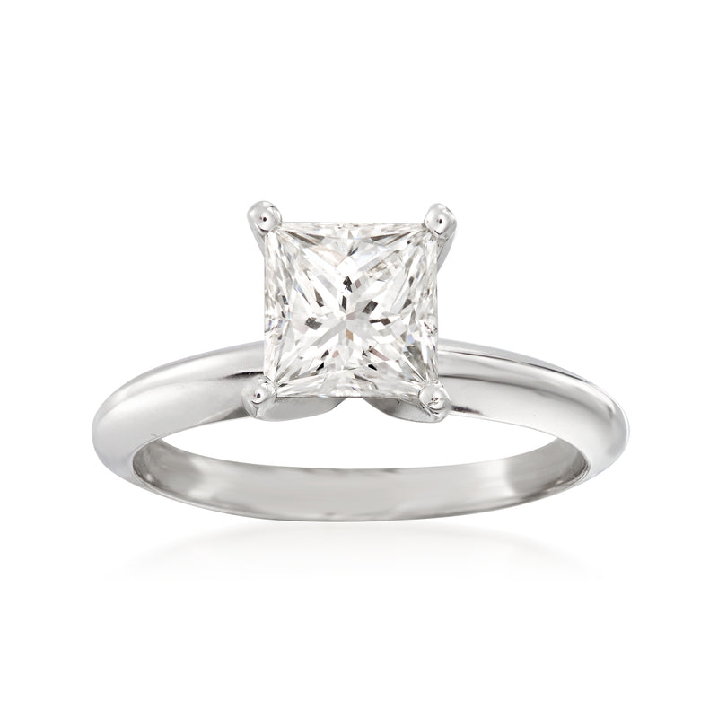 18kt white gold solitaire ring with square-cut diamond center