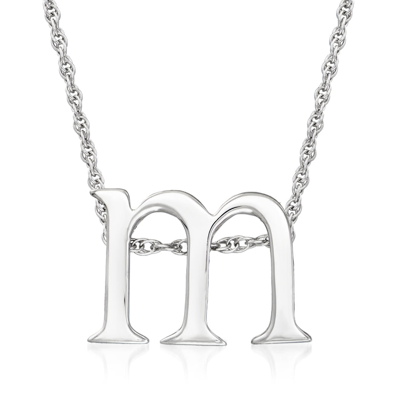 Sterling silver lowercase initial pendant with double arches on chain