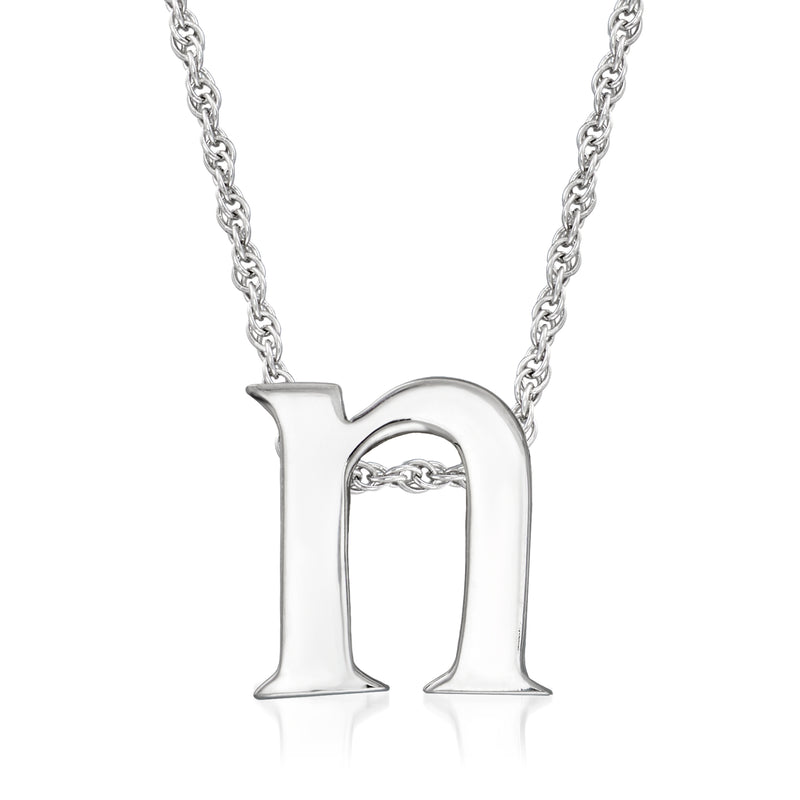 Sterling silver lowercase initial pendant with arched double loops on chain