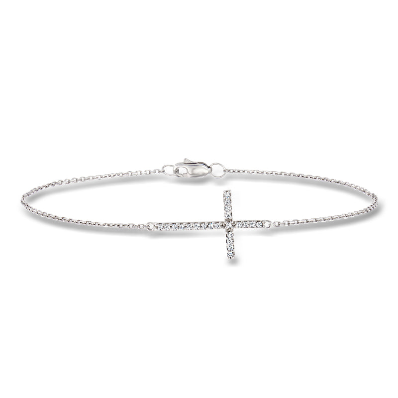 14kt white gold diamond cross bracelet with clasp, sideways cross setting