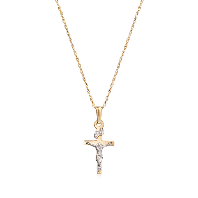 Two-tone 14kt yellow gold crucifix pendant necklace