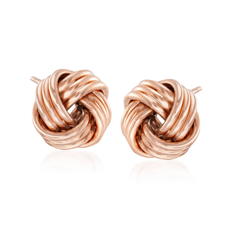 14kt rose gold love knot stud earrings, twisted knot with post backs
