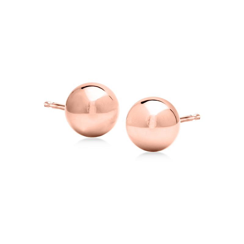 8mm 14kt rose gold ball stud earrings with polished round spheres and post backs