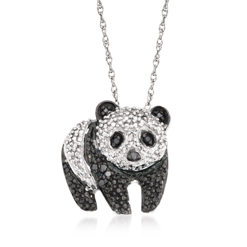 Sterling silver panda pendant necklace with black and white diamond-style stones