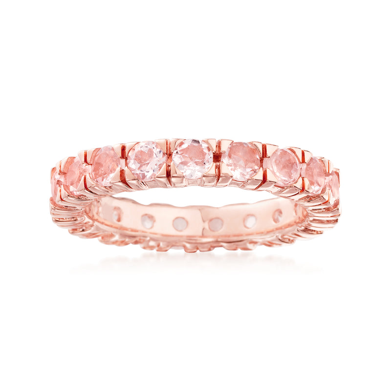 Rose gold eternity band with round pink morganite stones
