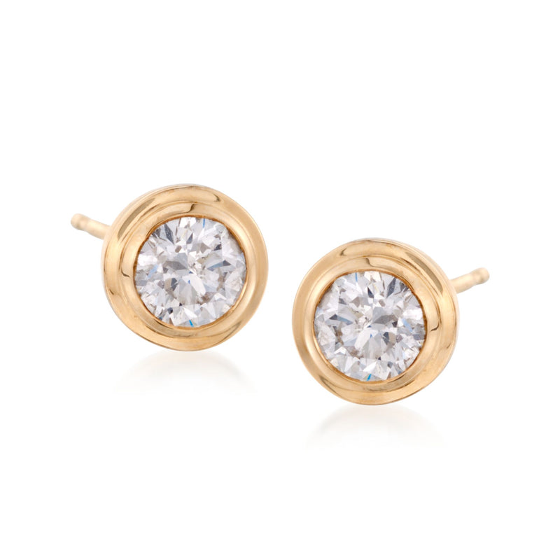 Round bezel-set diamond stud earrings in 14kt yellow gold