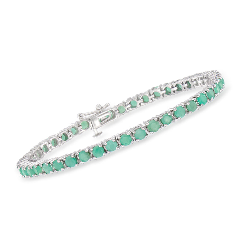Emerald tennis bracelet in sterling silver with green oval gemstone rows