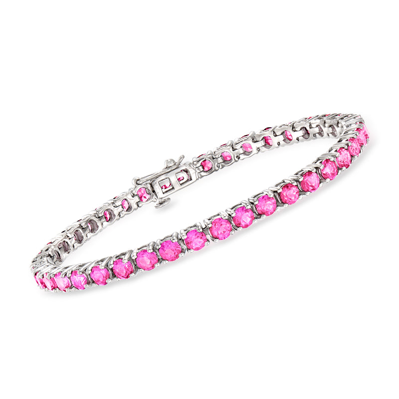 Sterling silver tennis bracelet with pink topaz gemstones in a double row