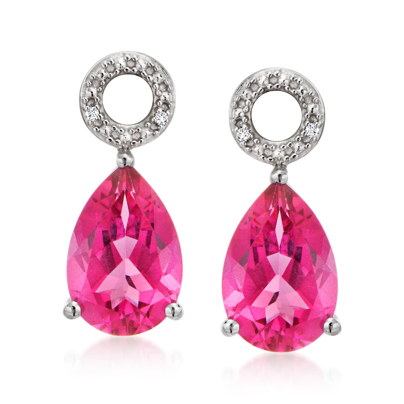 Sterling silver pear-shaped pink topaz charm with round bail and two prong accents