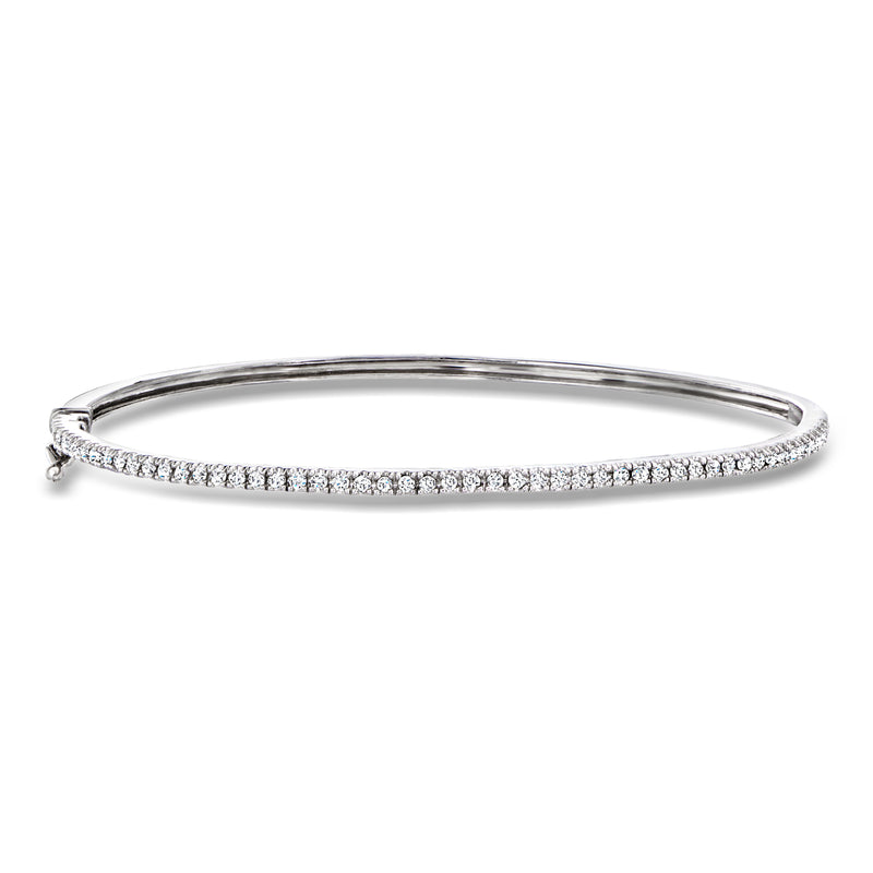 Sterling silver diamond bangle bracelet with pavé front