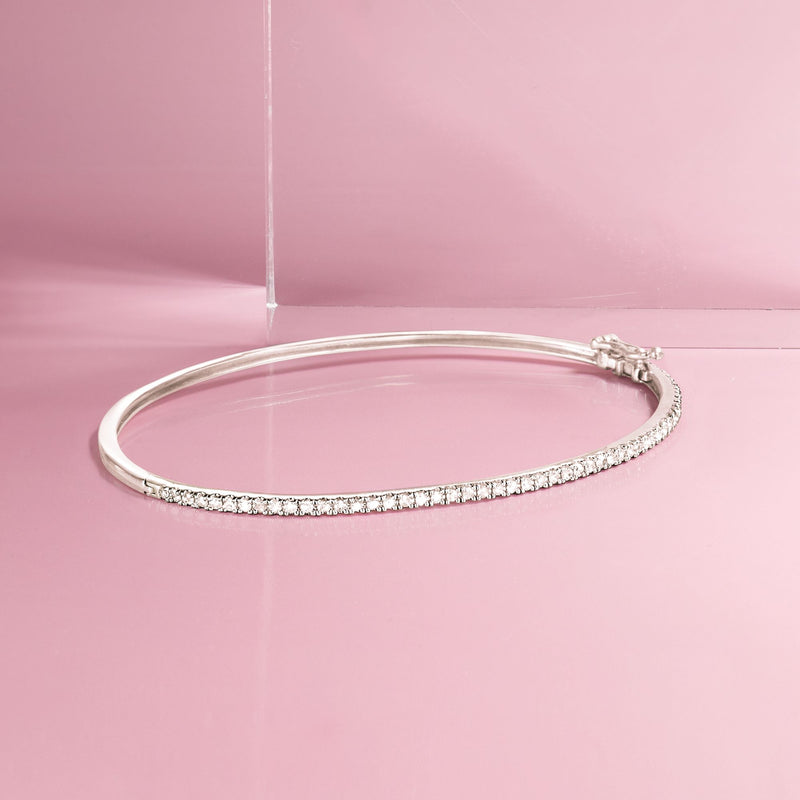 Sterling silver diamond bangle bracelet with stones along the front