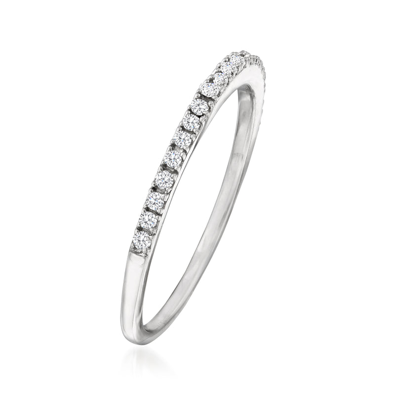 Sterling silver diamond ring with stones set along the curved band