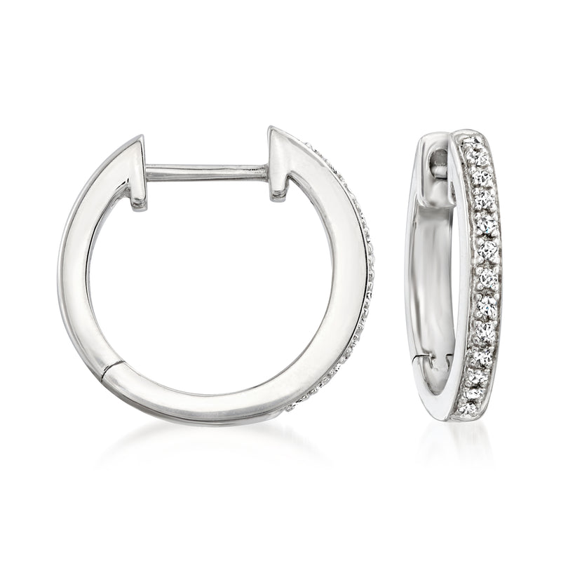 Sterling silver diamond hoop earrings, front and side view