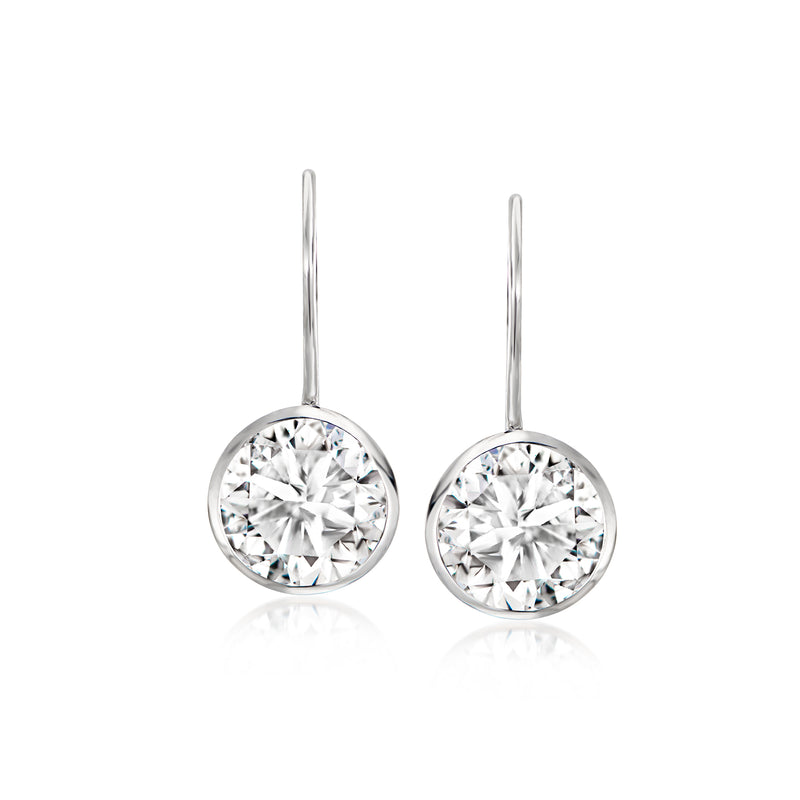 Sterling silver bezel-set white topaz round drop leverback earrings
