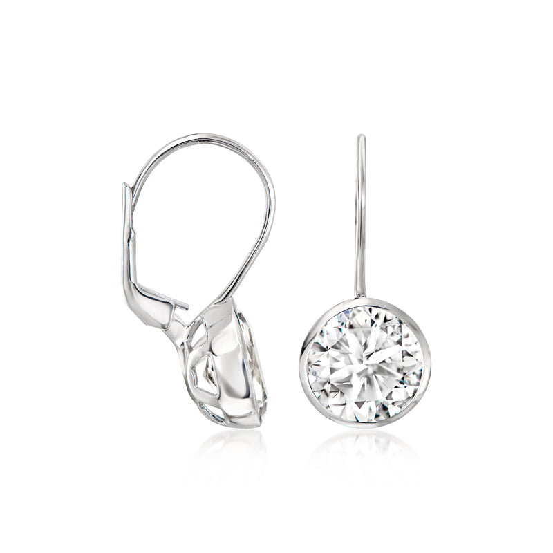 Sterling silver leverback earrings with round bezel-set white topaz