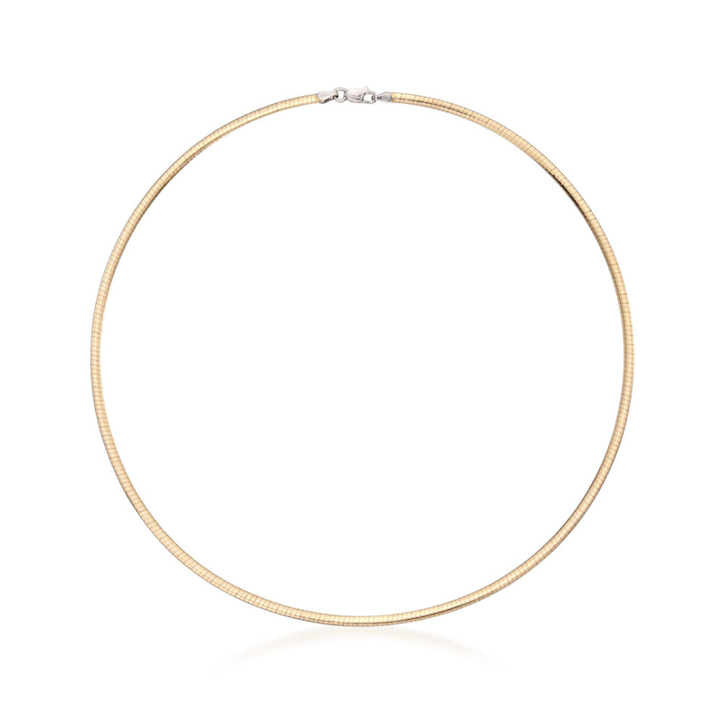 Two-tone sterling silver omega necklace with thin cable chain and clasp