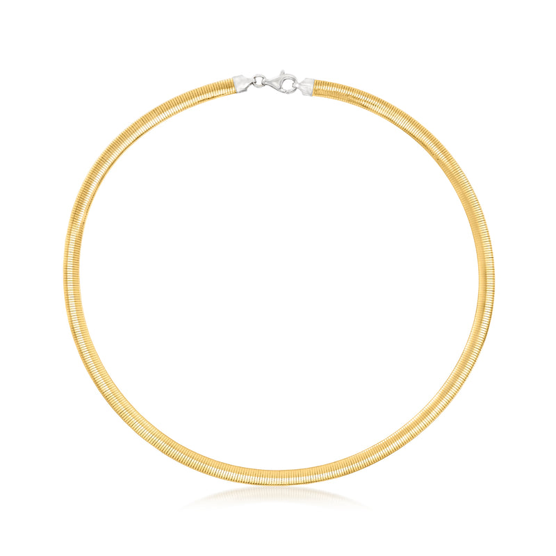 Omega necklace with gold-tone mesh cable links and clasp, reversible two-tone sterling silver