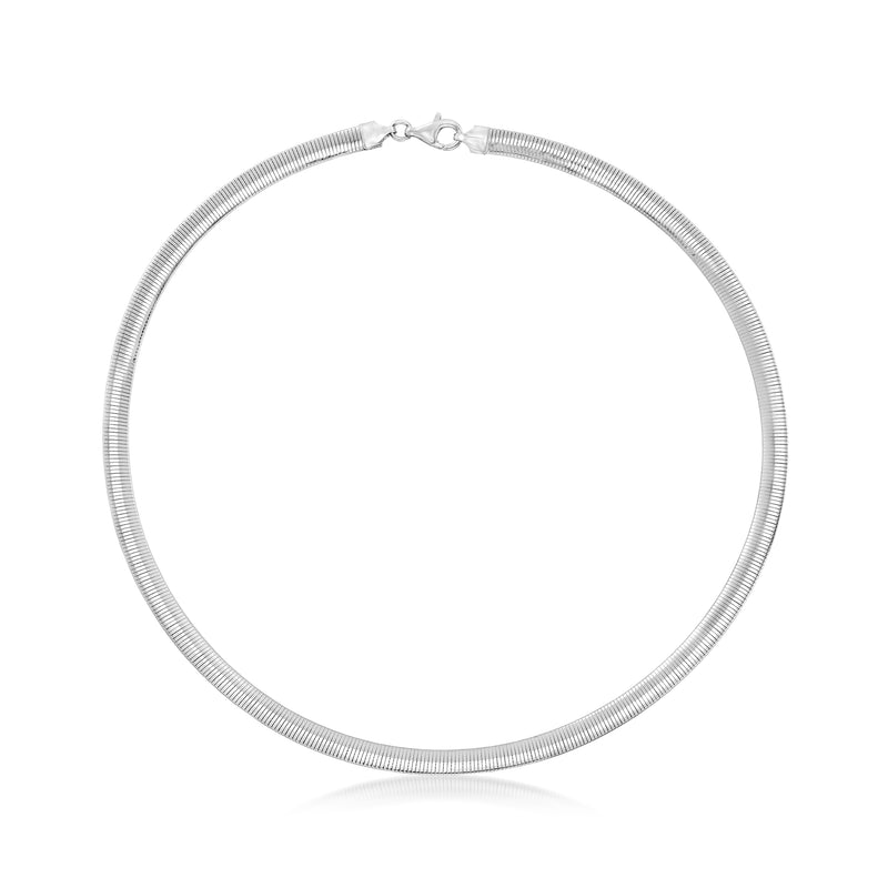 Omega necklace with silver-tone mesh cable links and clasp, reversible two-tone sterling silver