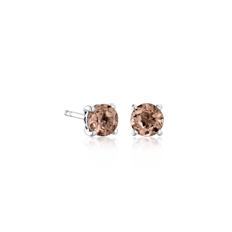Pair of round brown gemstone stud earrings with sterling silver prongs