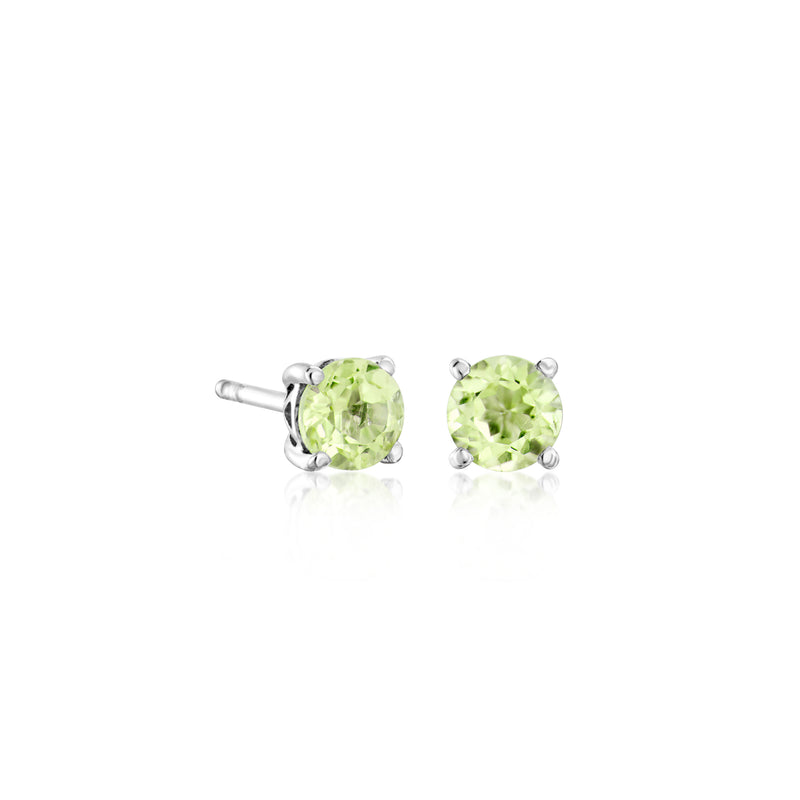 Pair of round green gemstone stud earrings with sterling silver prongs