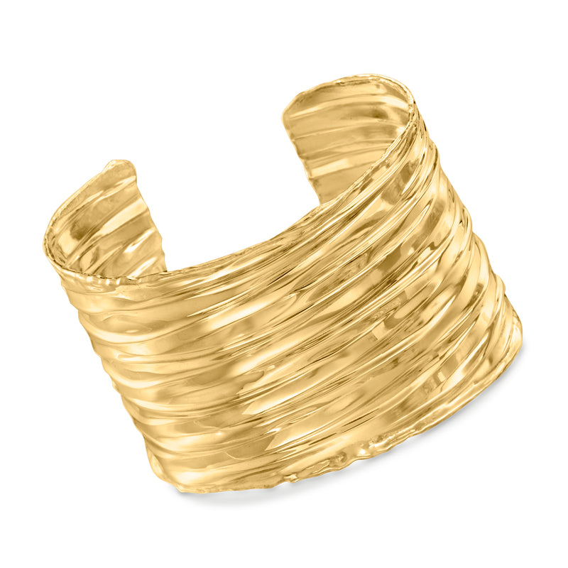 Gold over sterling ripple cuff bracelet with curved ridged design