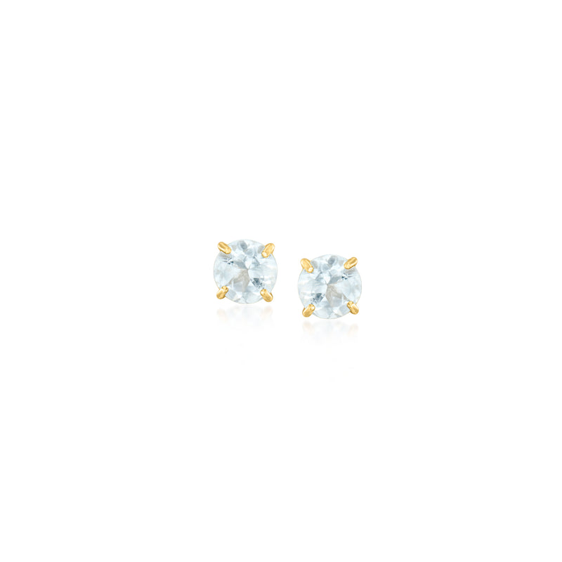 Aquamarine and 14kt yellow gold small round stud earrings with 4-prong setting