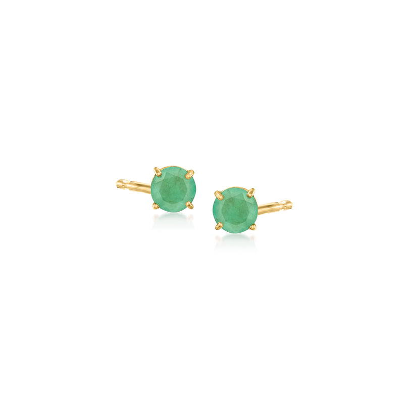 Small emerald green oval stud earrings with 14kt yellow gold posts